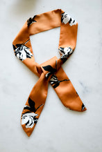 Load image into Gallery viewer, Silky Rust Floral Hair Scarf