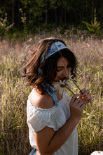 Load image into Gallery viewer, Blue and White Foliage Floral Hair Scarf