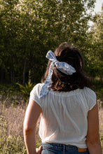 Load image into Gallery viewer, Blue and White Foliage Floral Hair Scarf