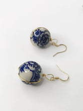 Load image into Gallery viewer, Floral Blue China Earrings