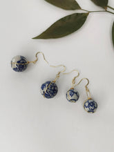 Load image into Gallery viewer, Floral Blue China Earrings