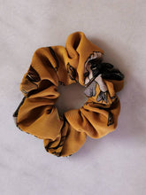 Load image into Gallery viewer, floral mustard coloured scrunchie