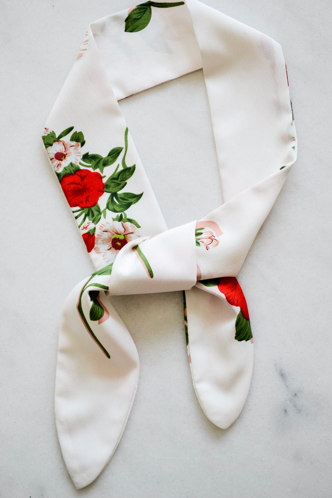 Red and White Floral Hair Scarf