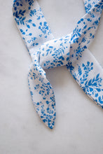 Load image into Gallery viewer, Blue and White Foliage Floral Hair Scarf
