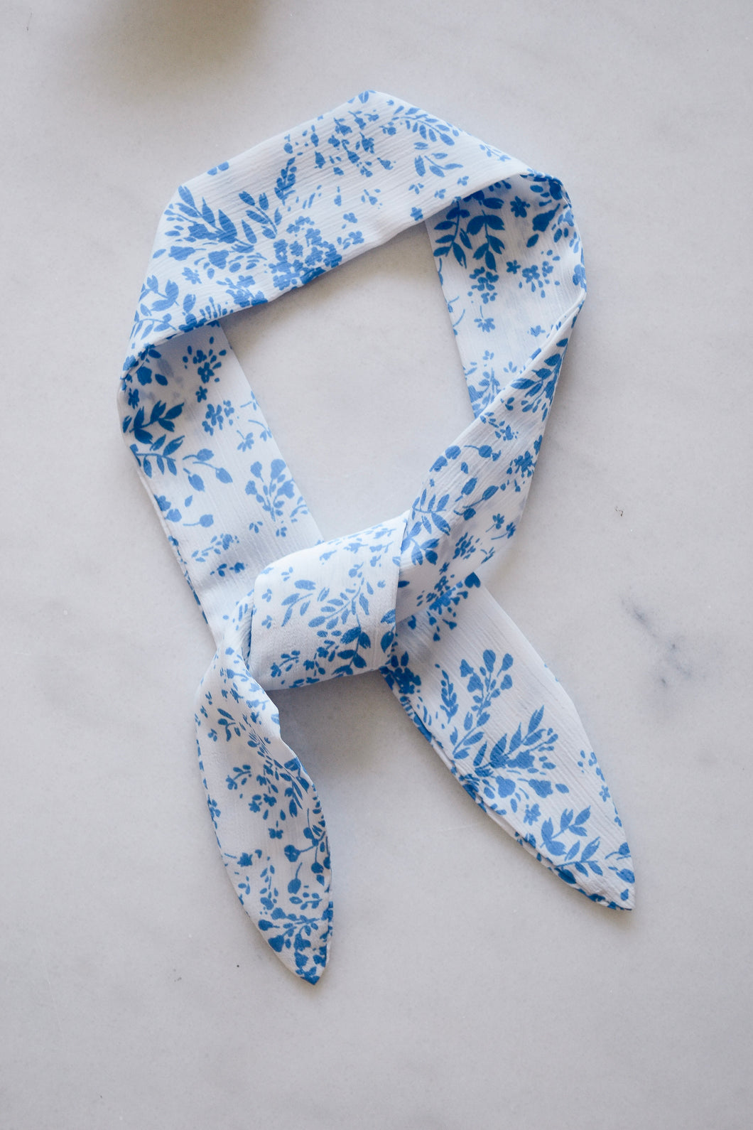 Blue and White Foliage Floral Hair Scarf